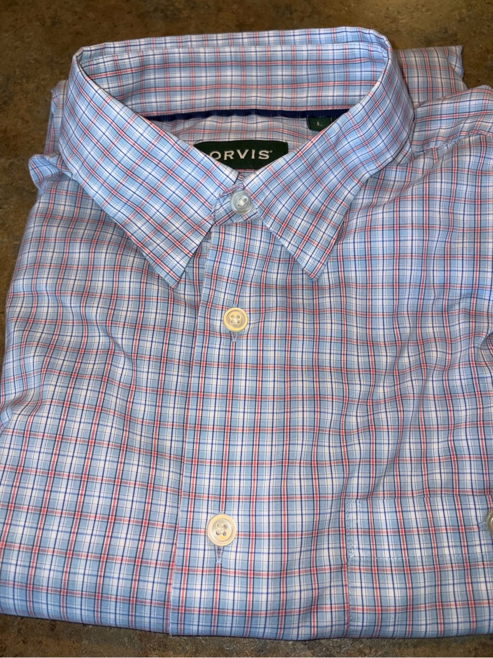 Orvis Men’s Light Blue Plaid Long-Sleeve Dress Shirt